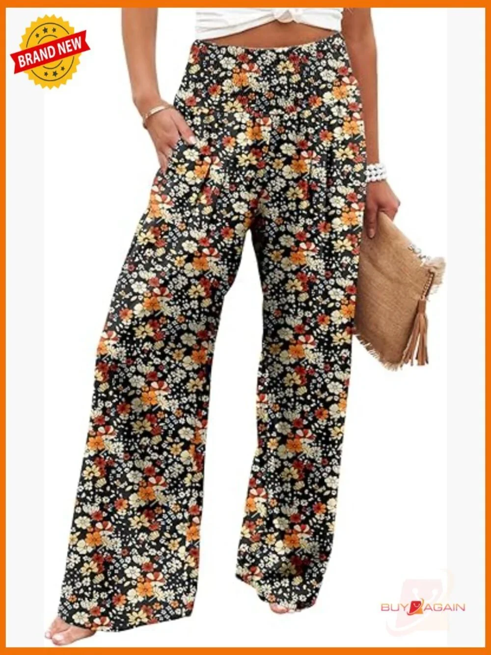 Elastic High Waisted Palazzo Pants Casual Wide Leg Lounge Trousers with Pocket